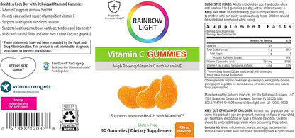 Rainbow Light Vitamin C Gummies, Dietary Supplement Provides Immune Support, With Vitamin C and Vitamin E, Citrus Flavor, 90 Count