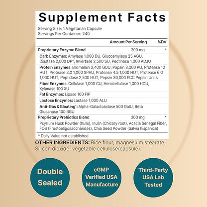 Digestive Enzymes with Probiotics and Prebiotics, 240 Veggie Capsules | Gut Health Support for Women & Men – 20 Enzyme & 5 Prebiotic Pancreatic Complex | Non-GMO, Vegan