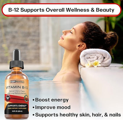 Extra Strength 6000mcg Vitamin B12 Sublingual Liquid Drops - Methylcobalamin, VIT B 12 Supports Energy, Max Absorption, 60 Servings, Non-GMO, Vegan Friendly, Manufactured in The USA