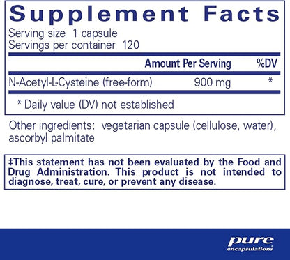 Pure Encapsulations NAC 900 mg - N-Acetyl Cysteine Amino Acid Supplement for Lung & Immune Support, Liver & Antioxidants* - 120 Capsules