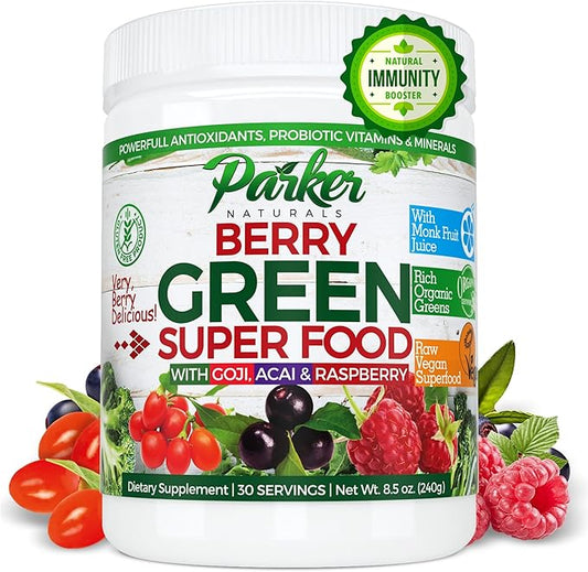 Berry Greens Superfood Powder, Organic Green Powder with Enzymes, Probiotics, Antioxidants, and Vitamins, Vegan Green Juice Mix, 240 Grams