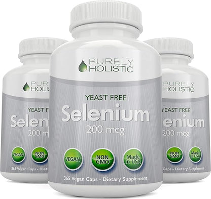 Selenium 200mcg - 365 Vegan Capsules not Tablets - Pure & Yeast Free L-Selenomethionine for Improved Absorption - Thyroid, Heart, and Immune System Support - Antioxidant Trace Mineral - Made in USA