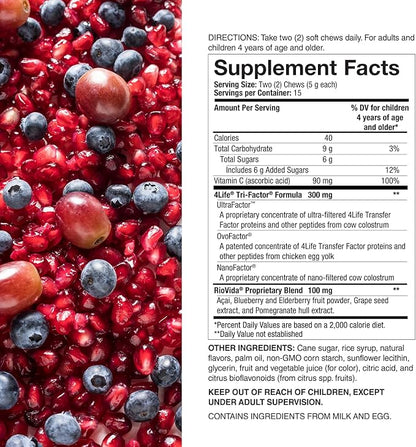 4Life RioVida Chews, Supplement Supports Immune System & Healthy Aging with Elderberry, Acai Berry & Transfer Factor Proteins - 30 Chews