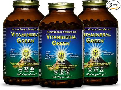 HealthForce SuperFoods Vitamineral Green - Mineral Supplement for Immune & Thyroid Support - Green Powder Supplement with Ingredients from The Land - Gluten-Free & Vegan - 400 Capsules (Pack of 3)