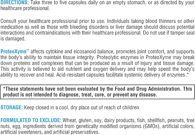 XYMOGEN ProteoXyme - Pancreatic Enzymes, Serrapeptase, Rutin, Papain & Bromelain - Designed to Support Tissue Integrity & Healthy Immune System Balance (100 Acid-Resistant Capsules)