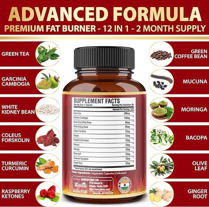 Premium Weight Loss Pills for Women, 2 Months Supply, The Best Belly Fat Burners for Women and Men, Metabolism Booster, Energy Pills, Highest Potency with Green Tea Extract 98%