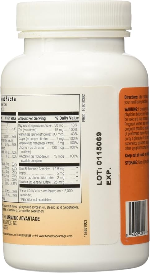 Bariatric Advantage Essential Multivitamin Without Iron - 200 DV of Key Nutrients - Trace Mineral Support* - Multivitamins for Bariatric Patients - Orange - 60 Tablets