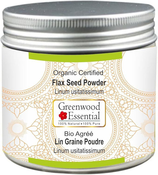 Pure Flax Seed Powder (Linum usitatissimum) Organic Certified 100% Natural Therapeutic Grade 200gm (7.05 oz)