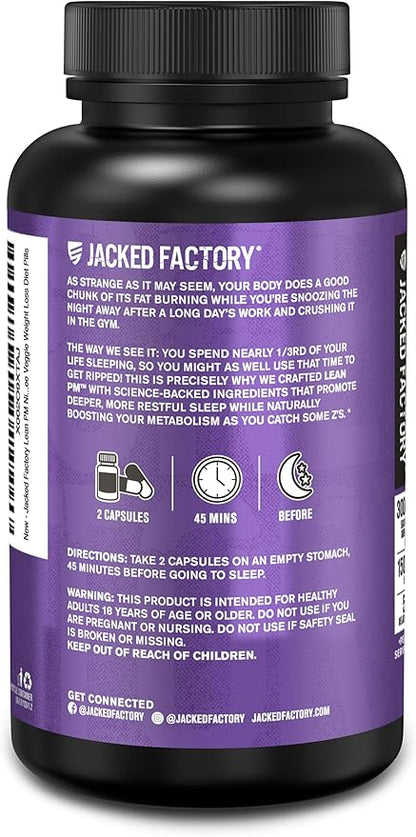 Jacked Factory Lean PM Night Time Fat Burner, Sleep Aid Supplement, & Appetite Suppressant for Men and Women - 120 Stimulant-Free Veggie Weight Loss Diet Pills