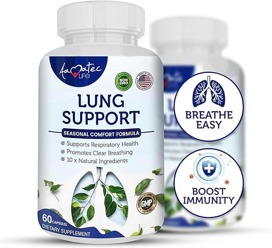 Lung Support Dietary Supplements Herbal Breathing Support 10 Active Ingredients Original Formula for Lung Health Lung Cleanse Formula Supplement for Bronchial System 60 Capsules Non GMO