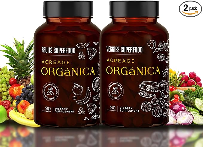 Fruits and Vegetables Supplements | Whole Foods Energy Supplements with 36 Fruit & Vegetable Blend Superfood | Essential Vitamins and Minerals | 90 Fruit & 90 Veggie Capsules