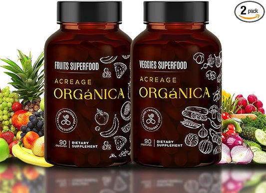 Fruits and Vegetables Supplements | Whole Foods Energy Supplements with 36 Fruit & Vegetable Blend Superfood | Essential Vitamins and Minerals | 90 Fruit & 90 Veggie Capsules