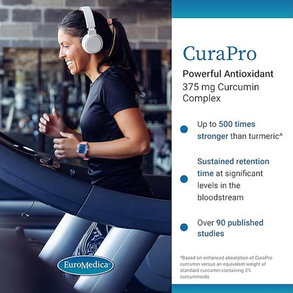 Euromedica CuraPro - Antioxidant Supplement for Brain & Immune Health Support - Dietary Supplement with Curcumin & Turmeric Essential Oil - Herbal Liver Support - 60 Softgels