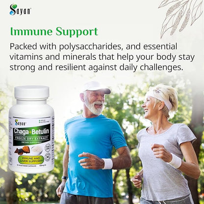 Sayan Siberian Chaga Mushroom Extract with Betulin – 90 Capsules/440mg ea – Wild-Harvested Antioxidant Blend – Immune System Support & Regulate Body Functions – Vegan, Non-GMO, No Fillers or Additives