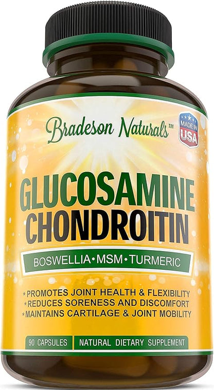 Joint Supplement with Glucosamine Chondroitin Turmeric MSM Boswellia Bromelain & Quercetin.Promotes Joint Health. 90 Capsules. Made in USA