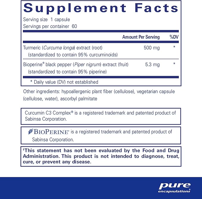 Pure Encapsulations Curcumin 500 with Bioperine - Antioxidant Supplement to Support Joints, Tissue, Liver, Colon & Cellular Health* - with Turmeric Curcumin & Bioperine - 60 Capsules