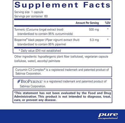 Pure Encapsulations Curcumin 500 with Bioperine - Antioxidant Supplement to Support Joints, Tissue, Liver, Colon & Cellular Health* - with Turmeric Curcumin & Bioperine - 60 Capsules