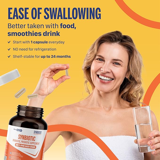 Syndigest probiotic daily care for women & men with dual benefit of 5 probiotic & prebiotic strains, balance gut health & relieves constipation, travel friendly, 30 capsules (2 billions CFU/serving)