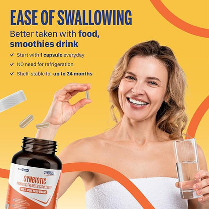 Syndigest probiotic daily care for women & men with dual benefit of 5 probiotic & prebiotic strains, balance gut health & relieves constipation, travel friendly, 30 capsules (2 billions CFU/serving)