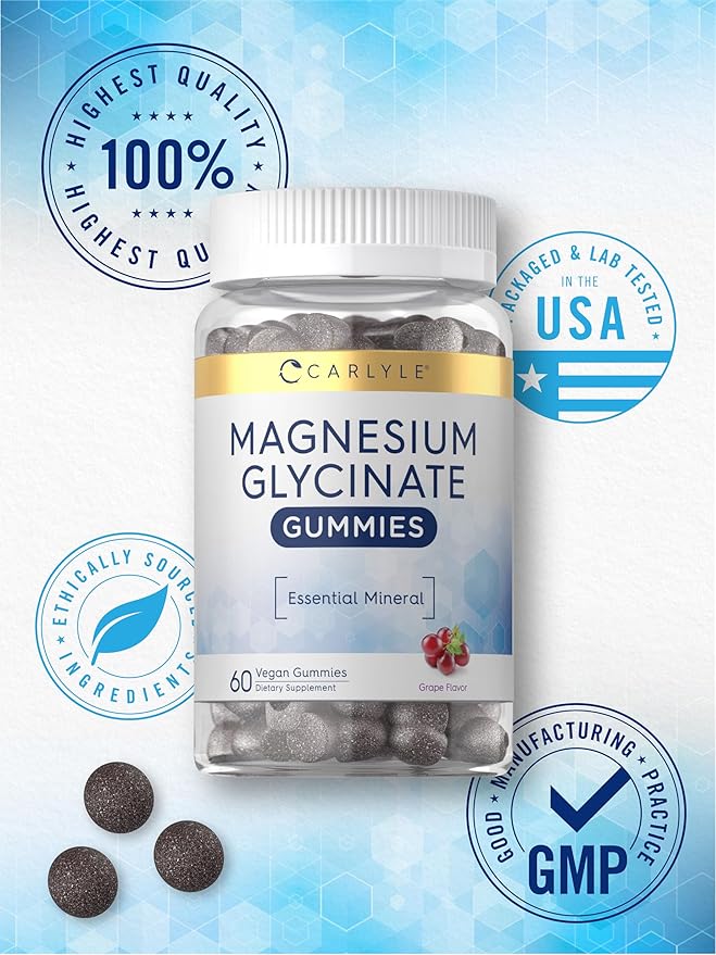 Carlyle Magnesium Glycinate Gummies | 60 Count | Grape Flavor | Vegan, Non-GMO, Gluten Free Supplement