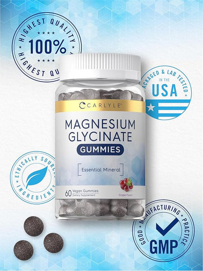 Carlyle Magnesium Glycinate Gummies | 60 Count | Grape Flavor | Vegan, Non-GMO, Gluten Free Supplement