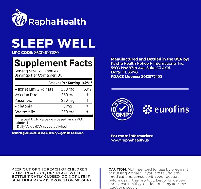 Sleep Well | Natural Sleep Aid with Magnesium Glycinate, Valerian Root, and Chamomile | Non-Habit Forming | 60 Capsules - 30 Nights of Restful Sleep