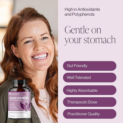 Organic Resveratrol Supplement – Trans-Resveratrol Capsules with Green Tea & Black Pepper – Highly Purified & Bioavailable - 90 Vegan Caps