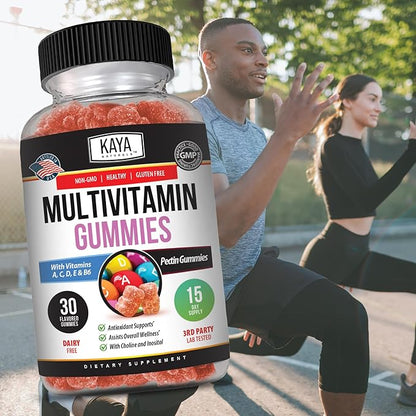 Kaya Naturals Adult Multi Vitamin Gummy, Biotin, Vitamin A, B-12, C & E, Including Zinc, Folic Acid, Strawberry Flavor - Gluten-Free Multivitamins Sweet Adult Gummies
