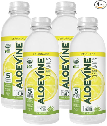 Aloevine Organics Aloe Vera Drink 16.9 oz (Lemonade) (Pack of 4)