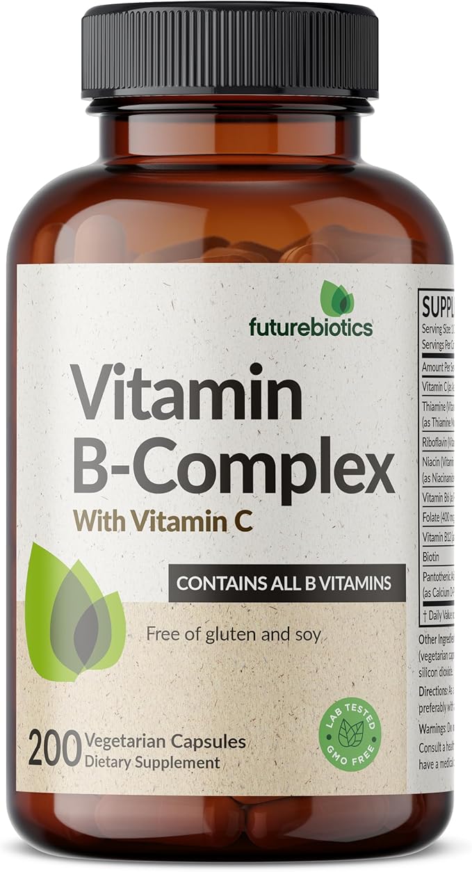 Futurebiotics Vitamin B Complex with Vitamin C Supports Energy Production, Nervous System & Immune Support - Non-GMO, 200 Vegetarian Capsules