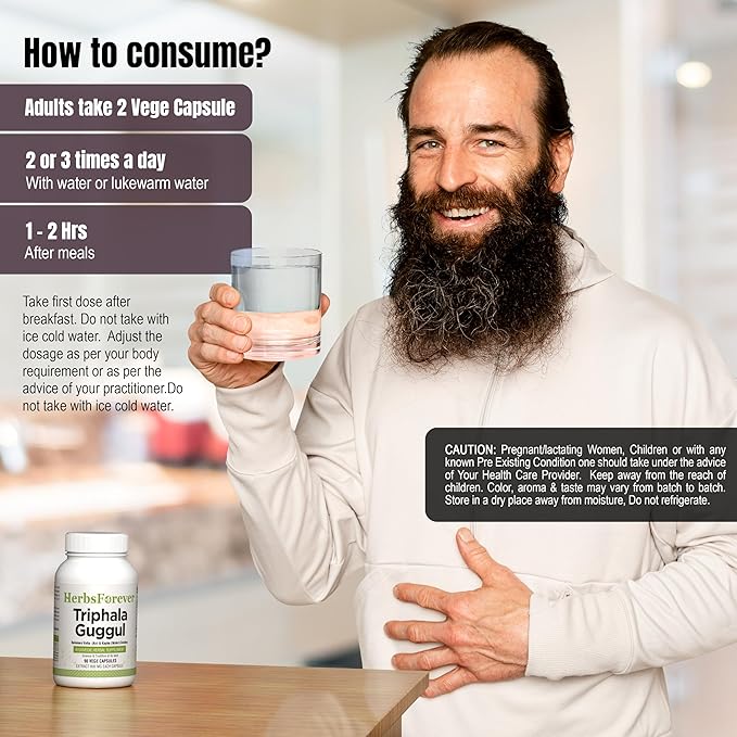 Triphala Guggulu Traditional Ayurvedic Formulation Healthy Digestion 90 Vege Capsules 800 Mg Each