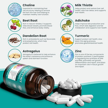 Milk Thistle Supplement - Liver Detox Cleanse Formula Herbal Liver Support with Milk Thistle, Dandelion Root, Artichoke, Turmeric, Astragalus for Liver Health, 90 Capsules-73