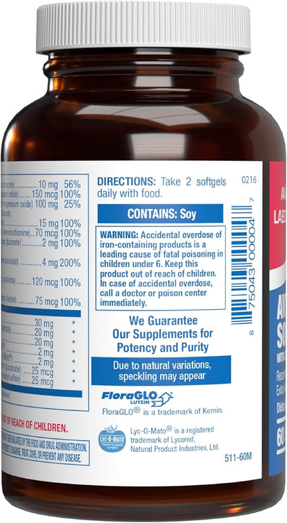 30-in-1 Adult Multivitamin with Iron - Antioxidant Rich Over 50 Multivitamin for Women and Men with Vitamins A C D E B Complex Zinc Magnesium Myo Inositol Lutein Lycopene & More - 1 Month Supply