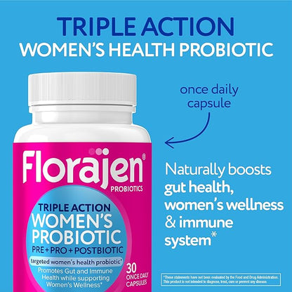 Florajen Complete Probiotic, Prebiotic, & Postbiotic, Women & Men's Daily Immune Support & Digestive Supplement for Constipation and Bloating Relief, 30 Capsules
