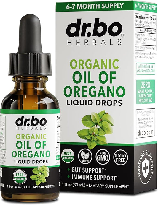 Oregano Oil Organic Liquid Drops - 6 Month Supply Oil of Oregano Drops Tincture Extract, Cleanse, Detox, Immune Support, Digestive Gut Health - Pure Vegan Non-GMO Herbal Organic Oregano Oil Drops 1 oz