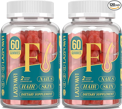 Biotin Gummies -Hair Skin and Nails Vitamins for Men & Women, Vegan Vitamin B7, Supports Hair Growth and Stronger Nails,60 Day Supply-Strawberry-2 Pack