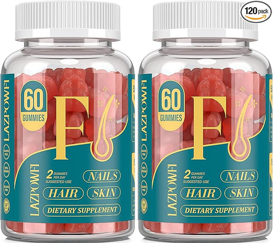 Biotin Gummies -Hair Skin and Nails Vitamins for Men & Women, Vegan Vitamin B7, Supports Hair Growth and Stronger Nails,60 Day Supply-Strawberry-2 Pack