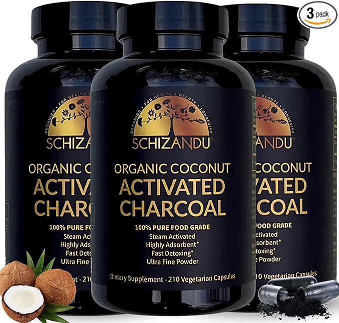 Activated Coconut Charcoal Capsules- Supports Health - Vegan, Organic, Non-GMO, No Additives - X-Large Bottle 210 Count - Pack of 3