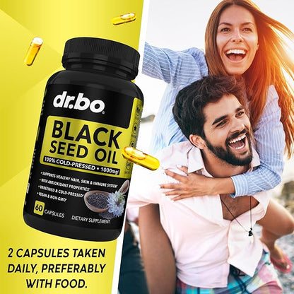 Black Seed Oil Capsules Vegan - Pure Cold Pressed Black Seed Oil Nigella Sativa Cumin for Skin & Hair Health, 500mg, 1000mg Per 2 Capsule Serving Blackseed Liquid Capsules Halal - 60 Softgels Pills