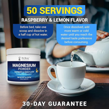 Dr. Berg Magnesium Glycinate Powder for Sleep, Relaxation, & Stress Relief - Now Includes Vitamin D3 & Zinc - Delicious Raspberry & Lemon Flavor (50 Servings) Magnesium Powder - Magnesium Drink Powder