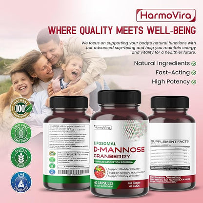 Liposomal D-MANNOSE Cranberry - Support Bladder Cleanse, Urinary Tract Health - 60-Day Supply - Made in The USA