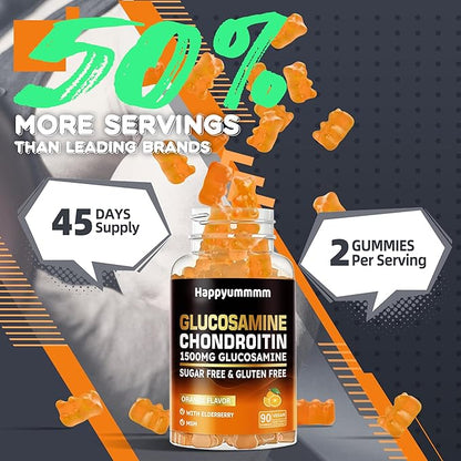 Glucosamine Chondroitin Gummies with MSM & Elderberry Extra Strength - Joint Support, Antioxidant Immune Support Supplement for Adults, Men & Women.90 Orange Gummies