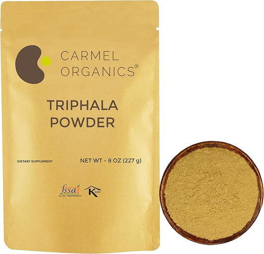 CARMEL ORGANICS Triphala Fruits Powder 8 oz for Digestive Support | No Added Preservatives | Blend of Harad, Baheda & Amla in Equal Ratio