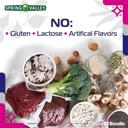 Spring Valley Iron Tablets Dietary Supplement Value Size 65 mg 200 CT 4 Pk Choice Bundle (800 Total) + Vitamin Vitality Guide & Pill Container (6 Items)!