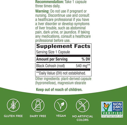 Nature's Way Black Cohosh Root, Traditional Women's Health Remedy*, 540 mg, 100 Vegan Capsules (Pack of 2)