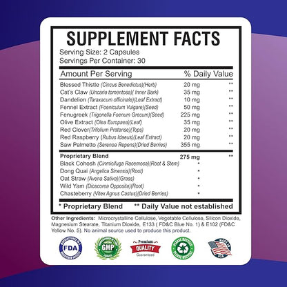 America Medic & Science MetrioMed 60 Capsules | Fertility Supplement for Women | Organic Pills with Black Cohosh, Chasteberry and Red Clover Herbs