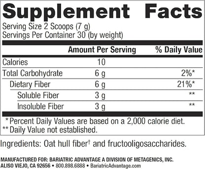 Bariatric Advantage Advanced Fiber, Powdered Formula Supports a Healthy Intestinal Environment and Increases Absorption of Calcium and Magnesium - Unflavored, 30 Servings