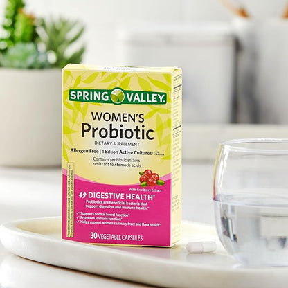 Women's Probiotic Supplement with Prebiotic Inulin & Cranberry – Digestive, Urinary, & Immune Health Support, 1 Billion Active Cultures, 8 Strains, 30 Count Capsules – Gut Health Probiotics for Women