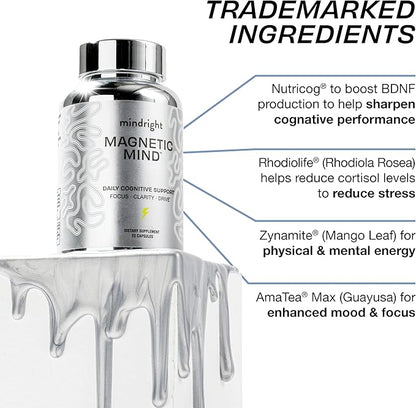 Magnetic Mind - Premium Cognitive Supplement for Ultra Focused Energy, Clarity, & Drive - Nootropic Designed for Long-Term Brain Health, Memory & Focus - 30 Day Supply - No Artificial Colors