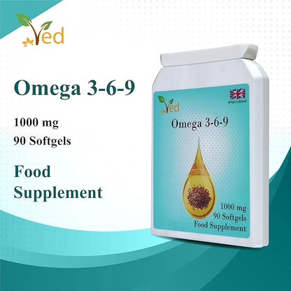 Ved Omega 3-6-9 Food Supplement softgel, from Cold Press Flaxseed Oil, 1000 mg 90 Soft Gel - 90 Days’ Supply.